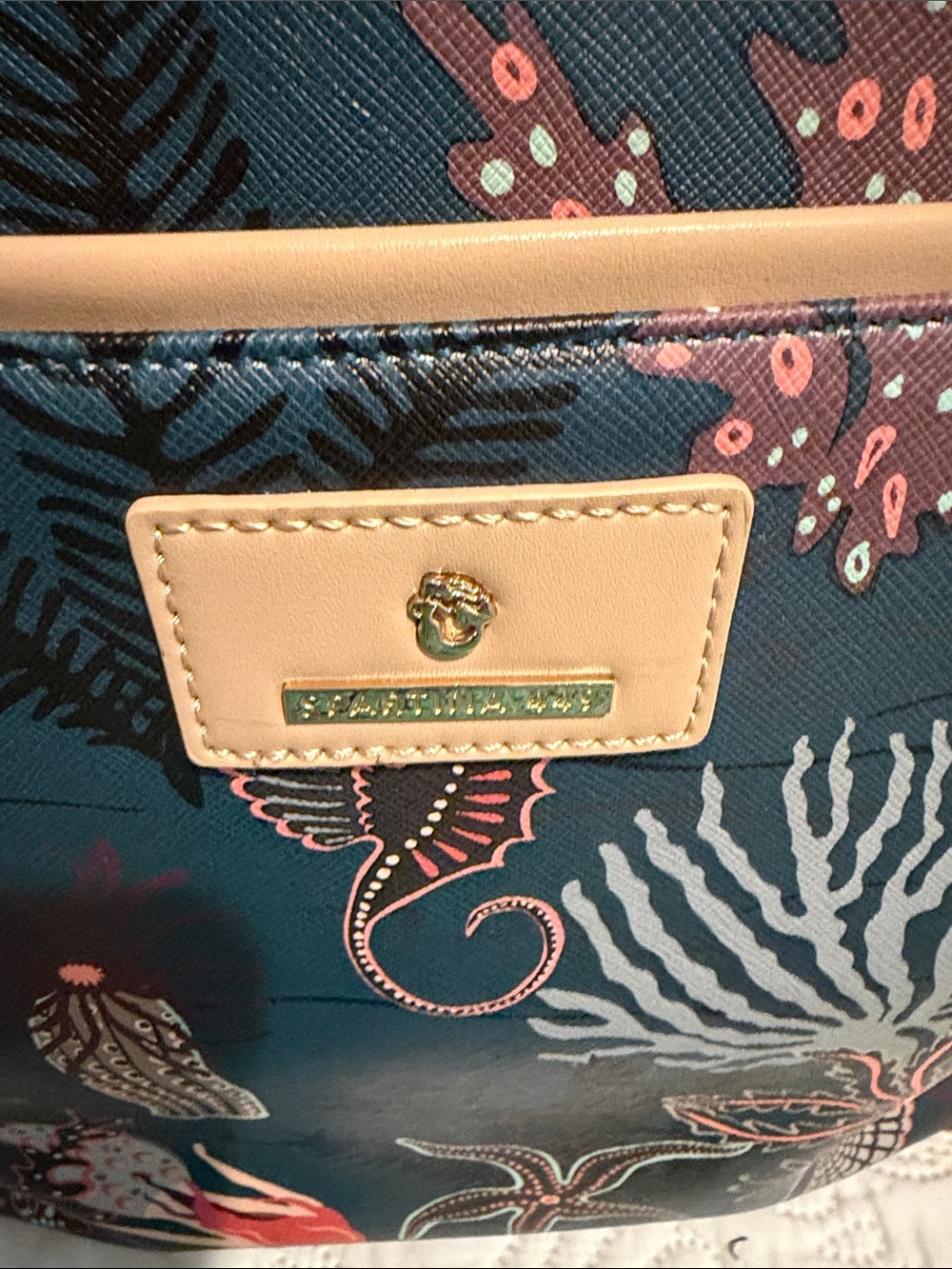 Spartina 449 Mystic Mermaid luggage laptop Tote with Tan Trim - extra large ! - Picture 2 of 9